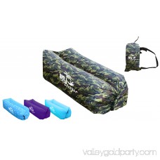 US Lounger Dark Green Headrest Fast Inflatable Portable Outdoor or Indoor Wind Bed Lounger, Air Bag Sofa, Air Sleeping Sofa Couch, Lazy Bed for Camping, Beach, Park, Backyard